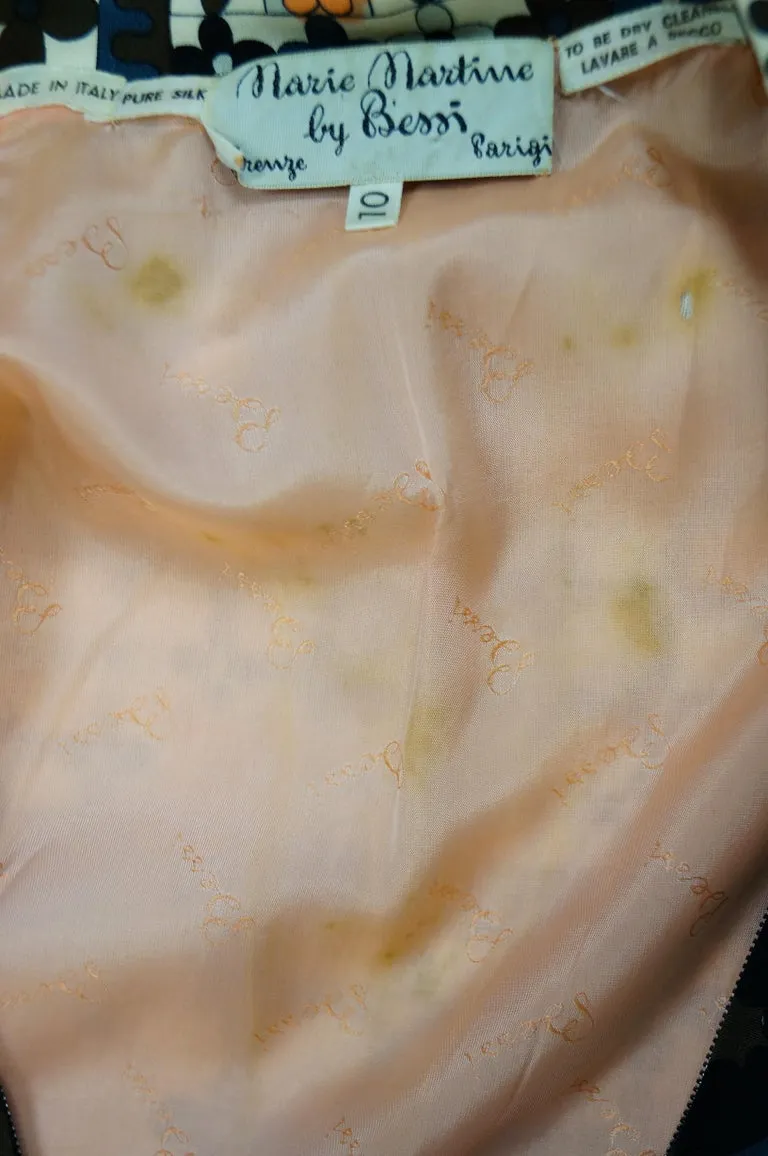 1970's Averardo Bessi Neutral Colored Silk Graphic Maxi Dress