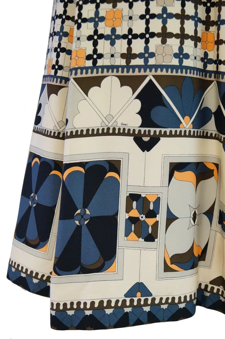 1970's Averardo Bessi Neutral Colored Silk Graphic Maxi Dress