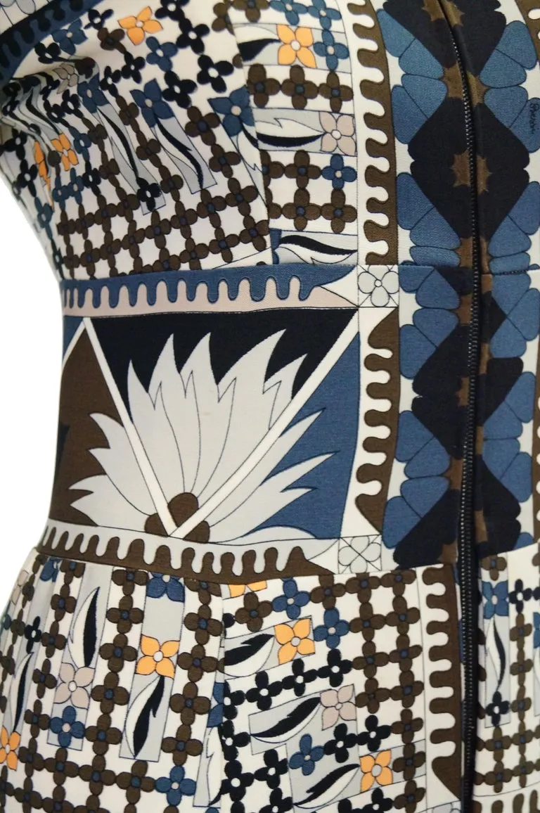 1970's Averardo Bessi Neutral Colored Silk Graphic Maxi Dress
