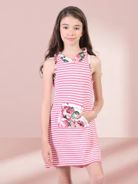 24seven Comfort Apparel Pink Sleeveless Knee Length Hooded Girls Dress