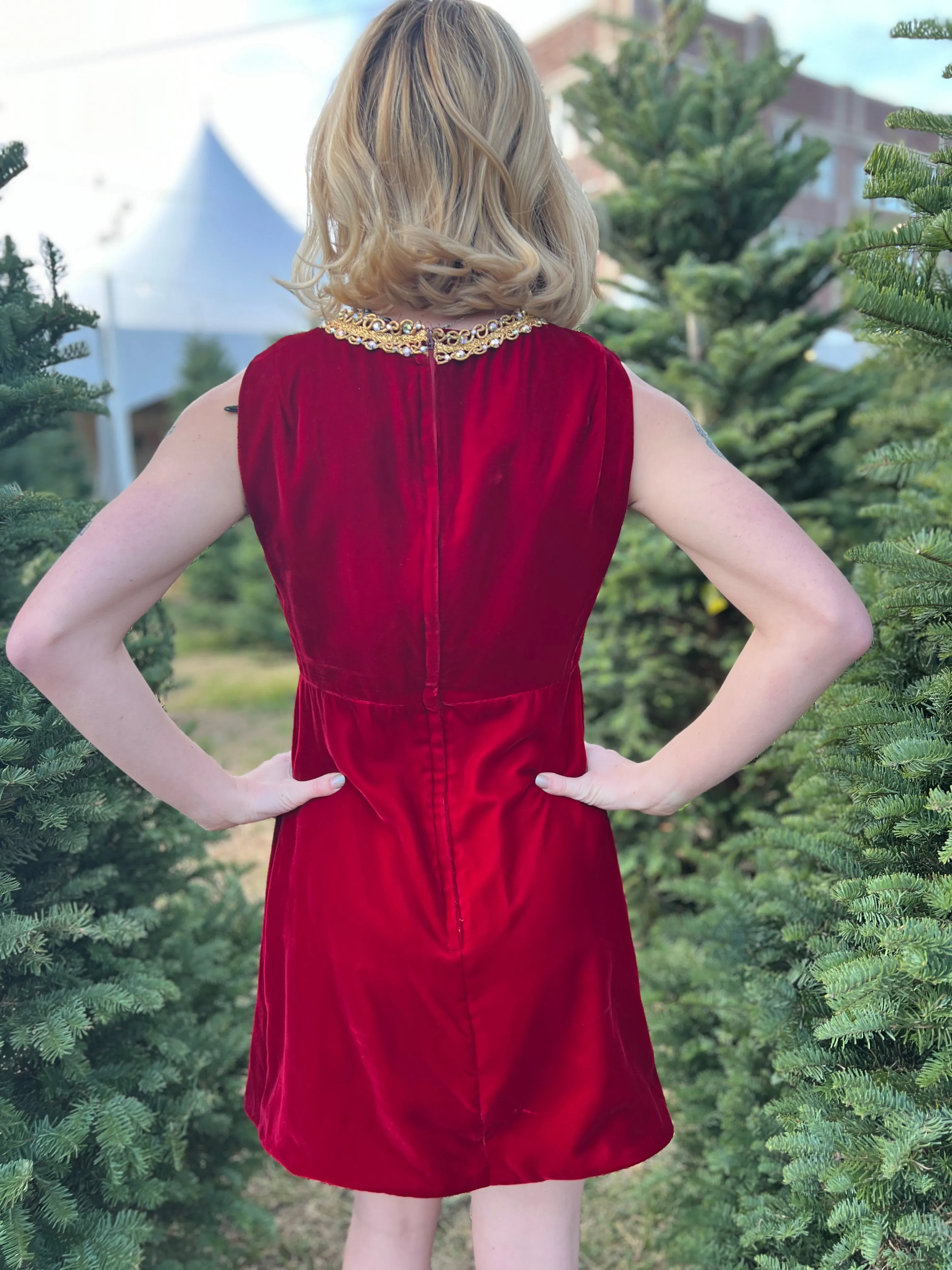 60s Vintage Red Velvet Mini Cocktail Dress