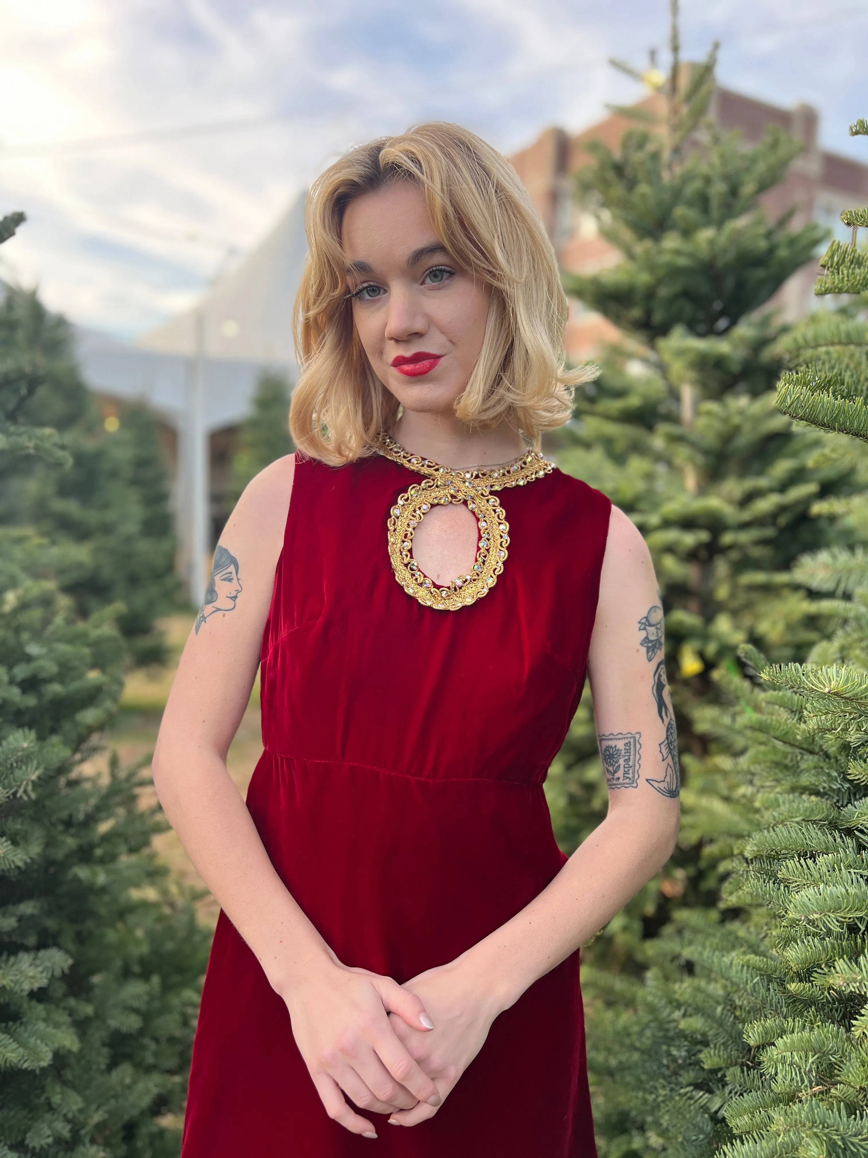 60s Vintage Red Velvet Mini Cocktail Dress