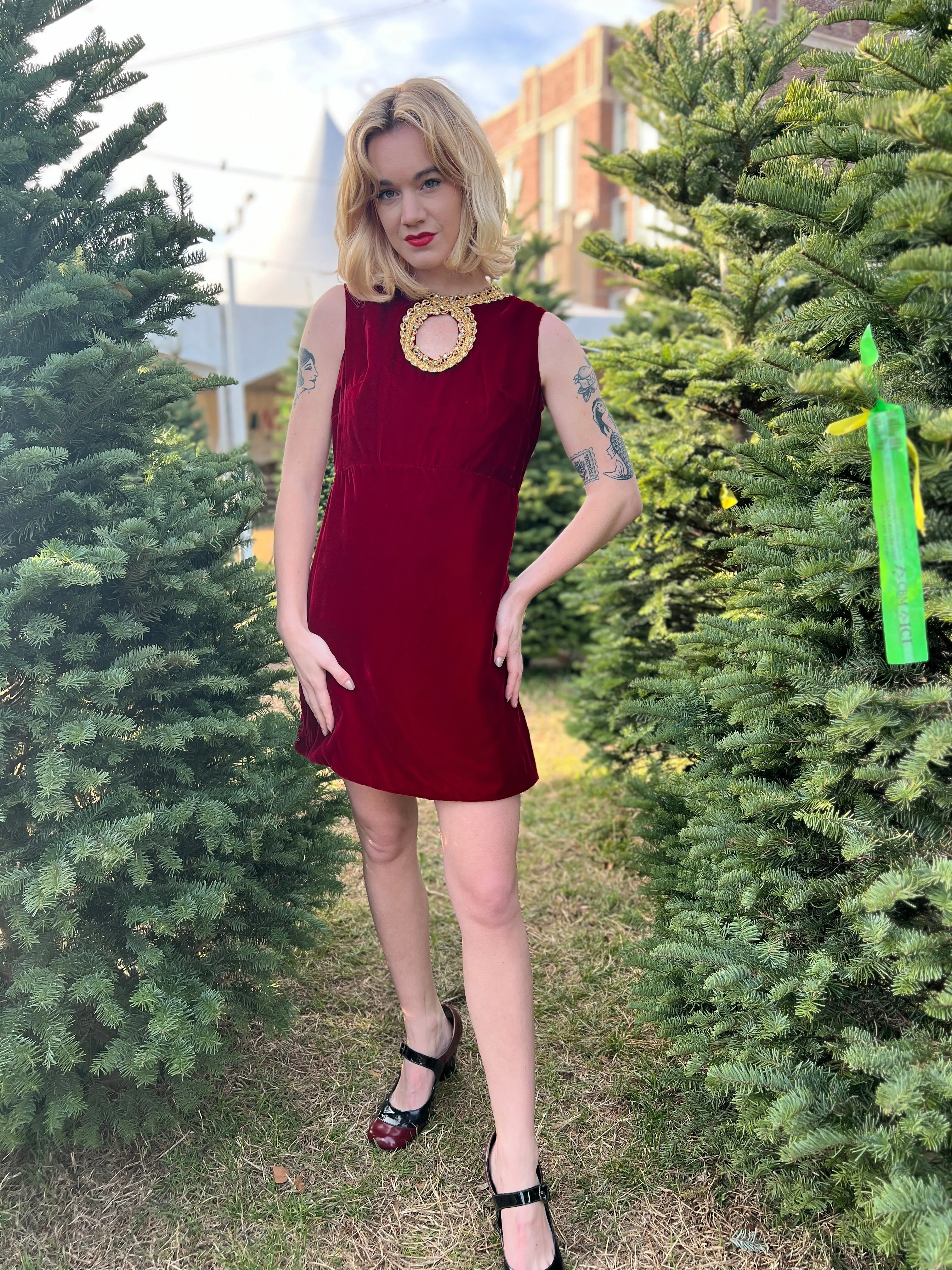60s Vintage Red Velvet Mini Cocktail Dress