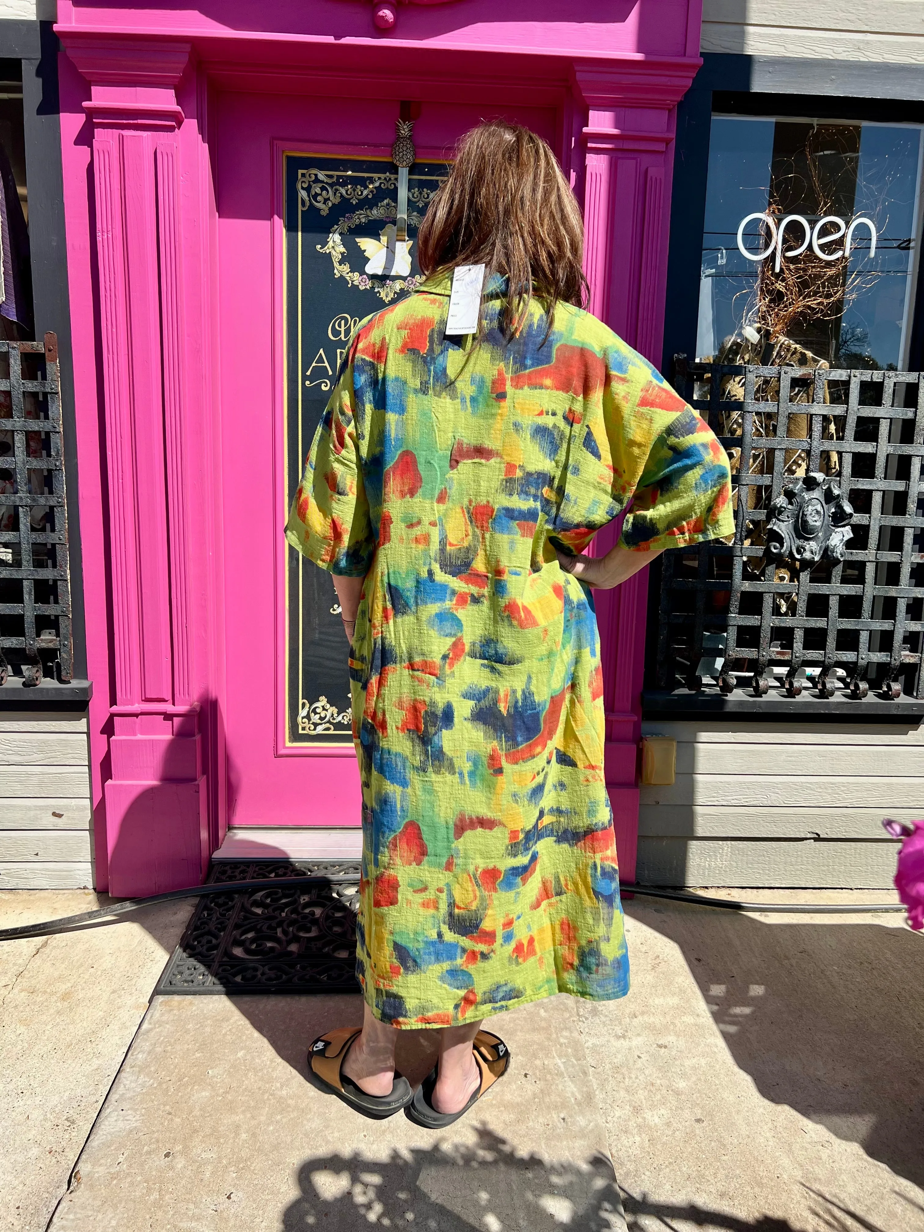 91904 ART Gauze Dress-KIWI