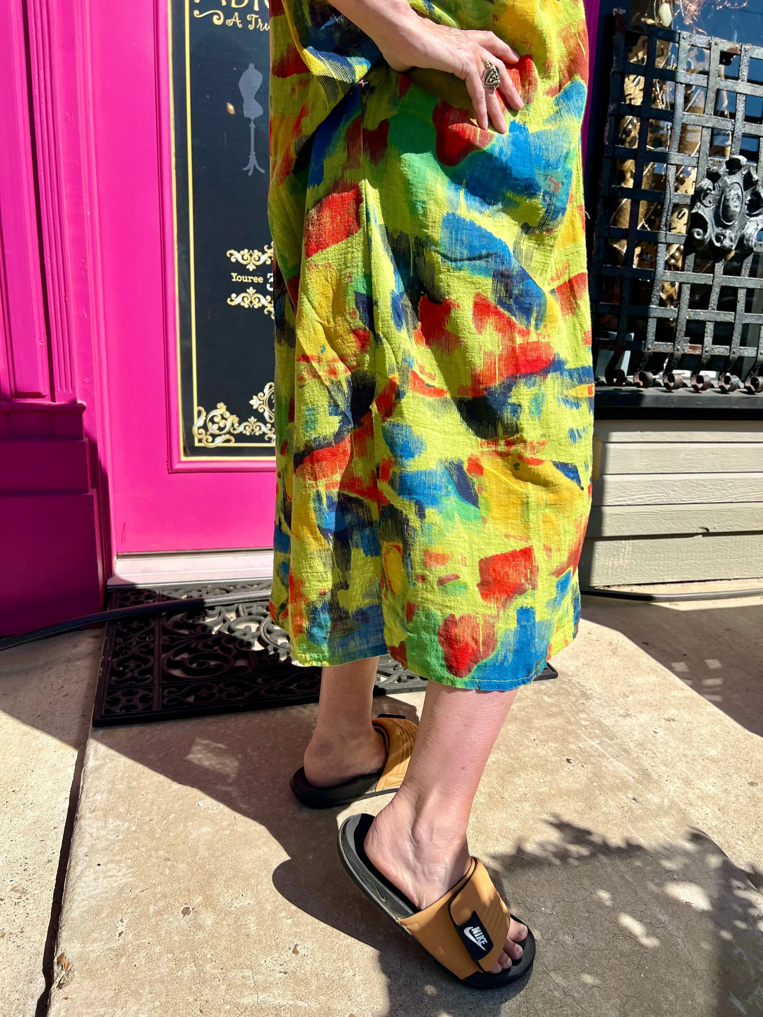 91904 ART Gauze Dress-KIWI