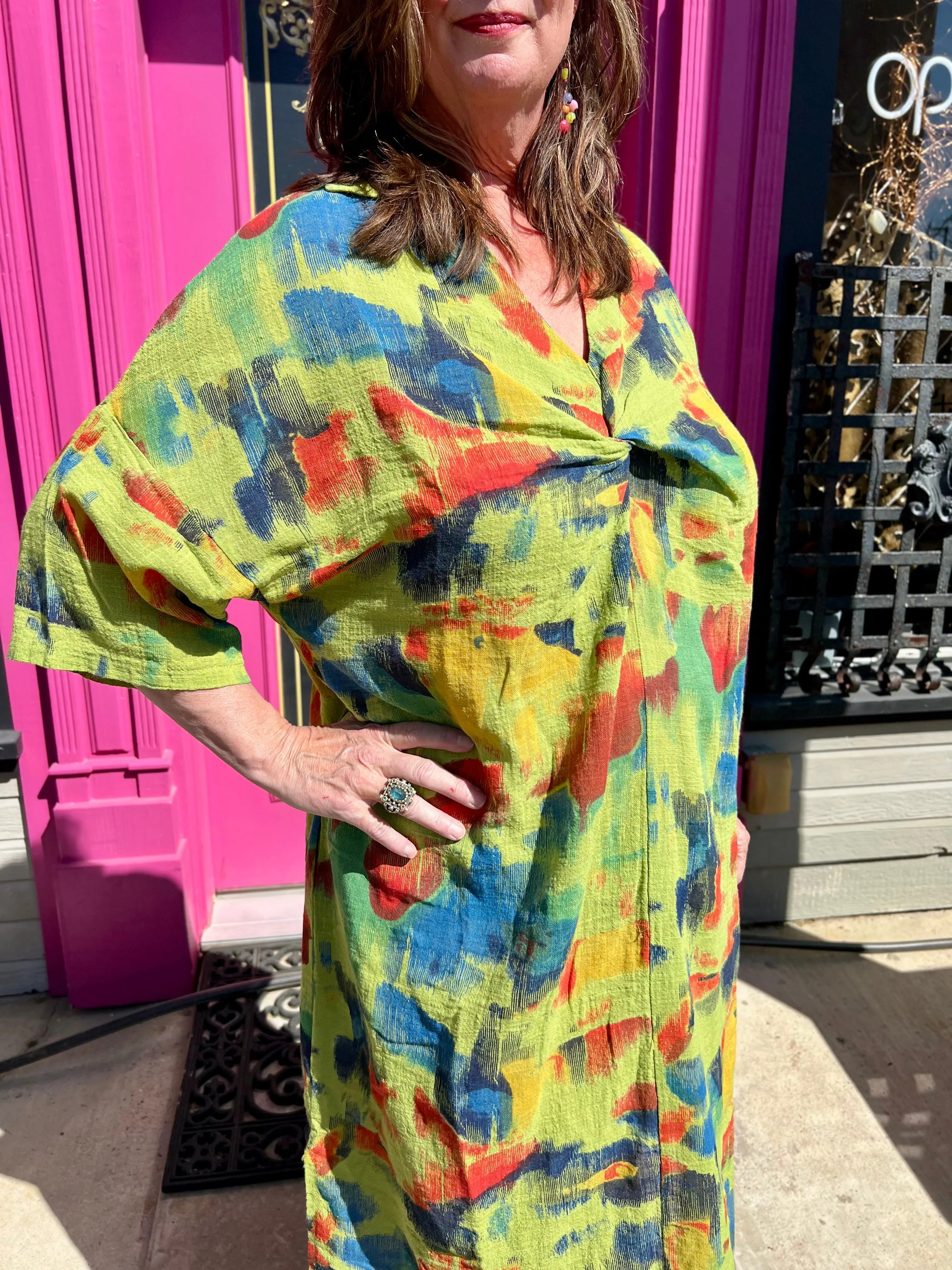 91904 ART Gauze Dress-KIWI