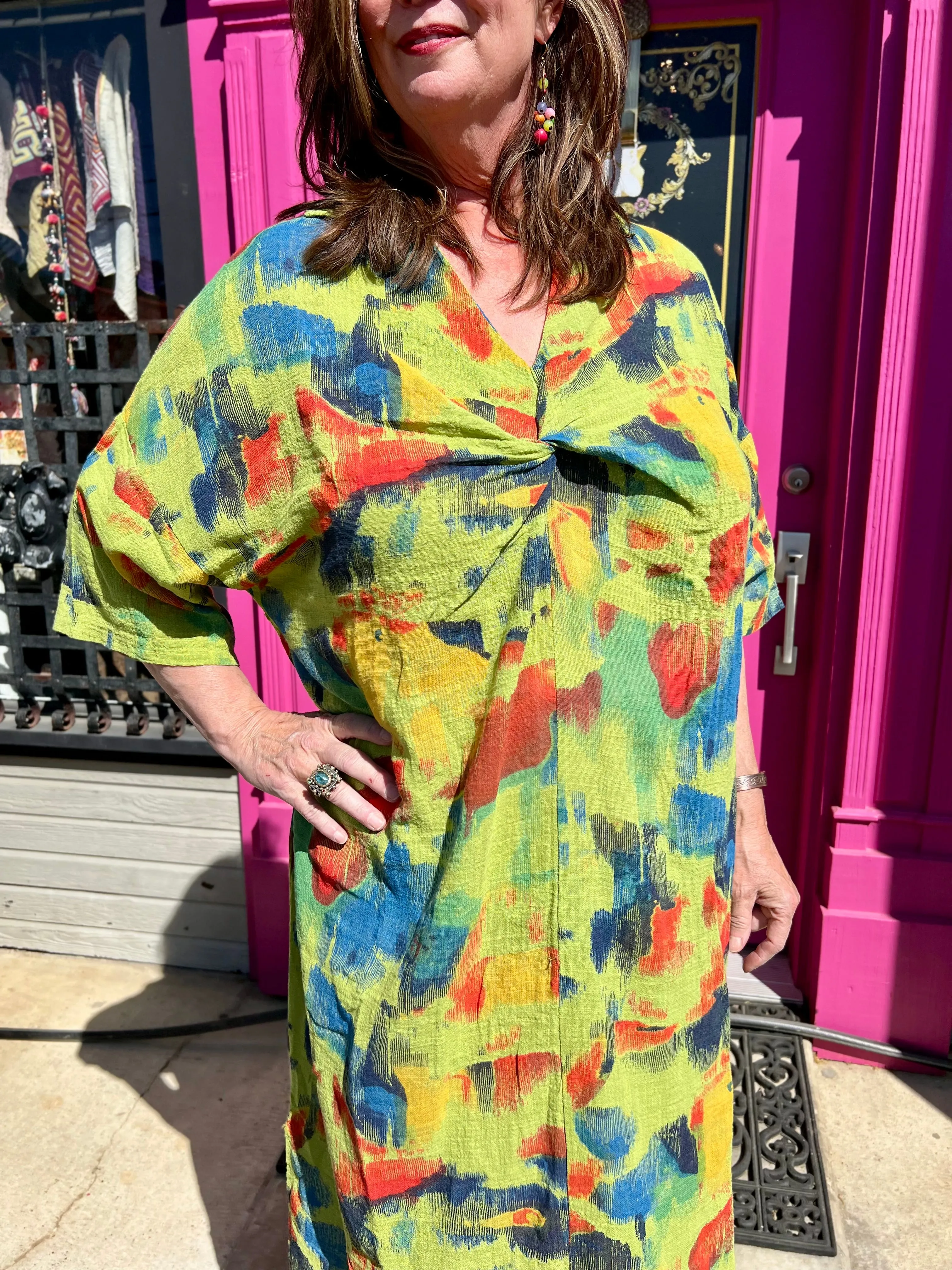 91904 ART Gauze Dress-KIWI