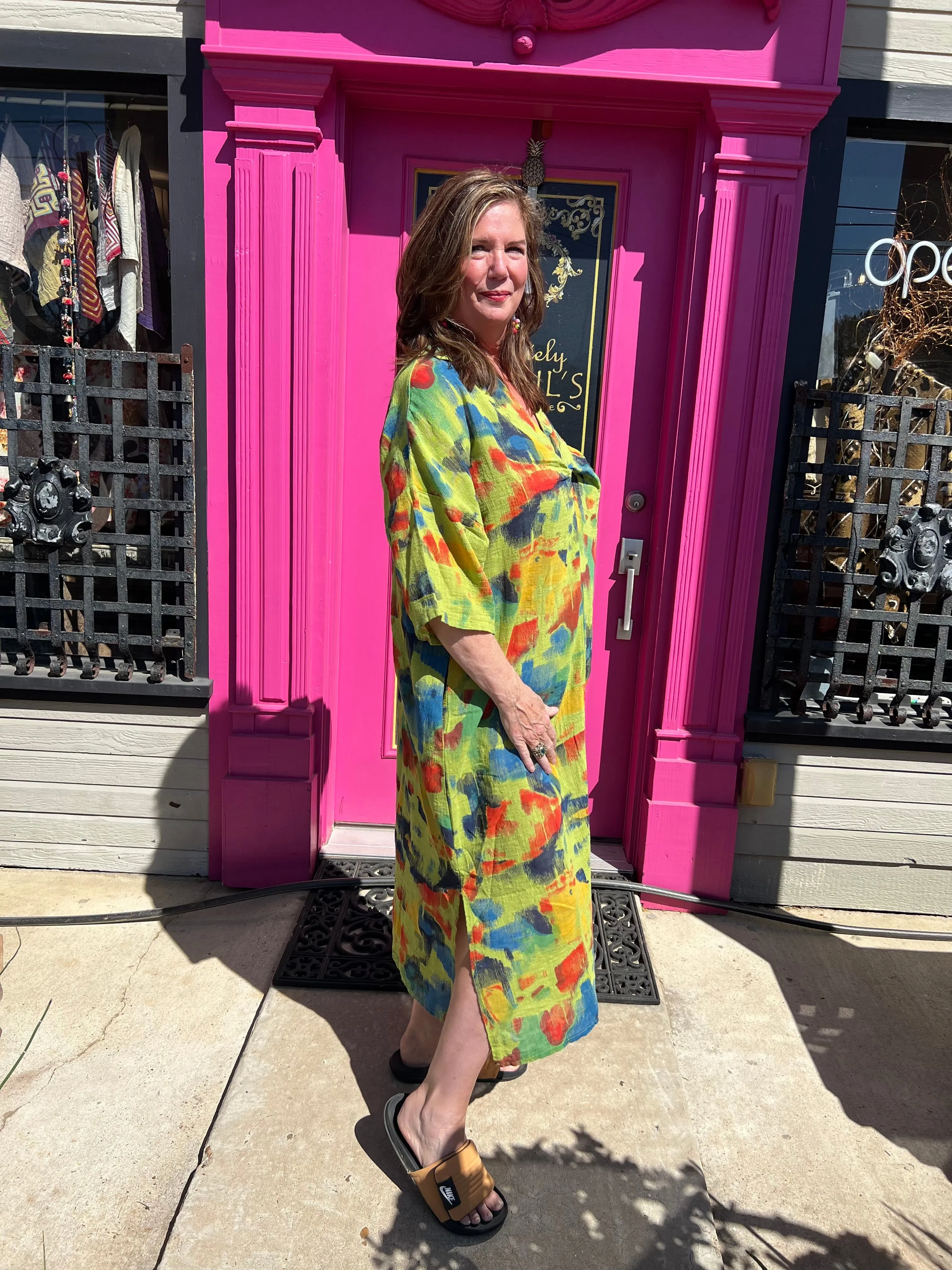 91904 ART Gauze Dress-KIWI