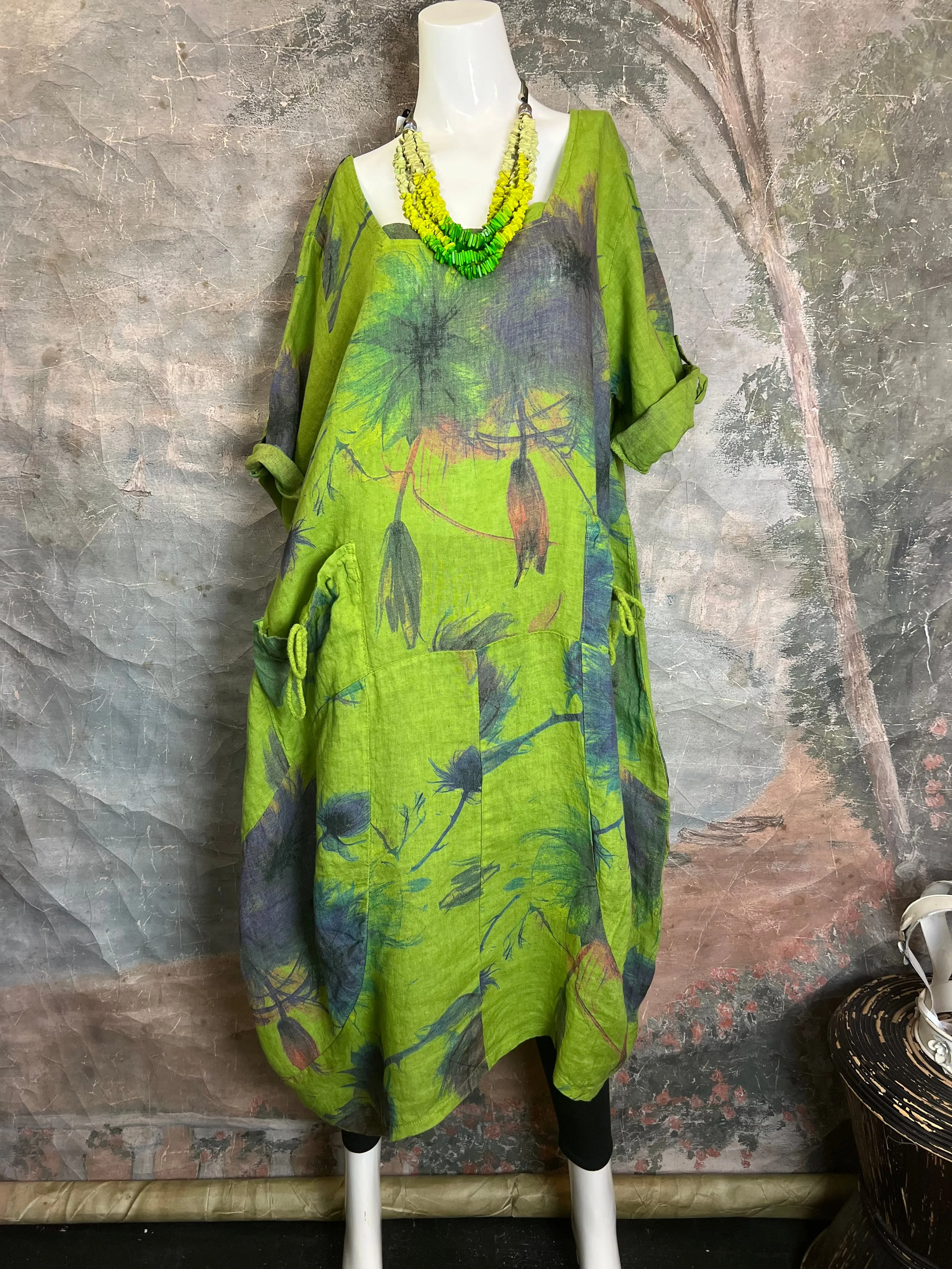91911-52 Tropical Mix Dress-Kiwi