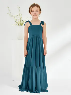 A-Line Bow Ruffle Junior Bridesmaid Dresses Ink Blue