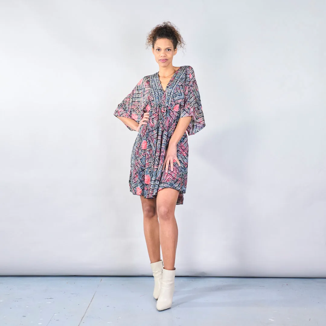 Abstract print boho maxi dress with embroidered trim wholesale