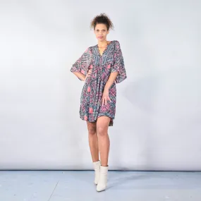 Abstract print boho maxi dress with embroidered trim wholesale