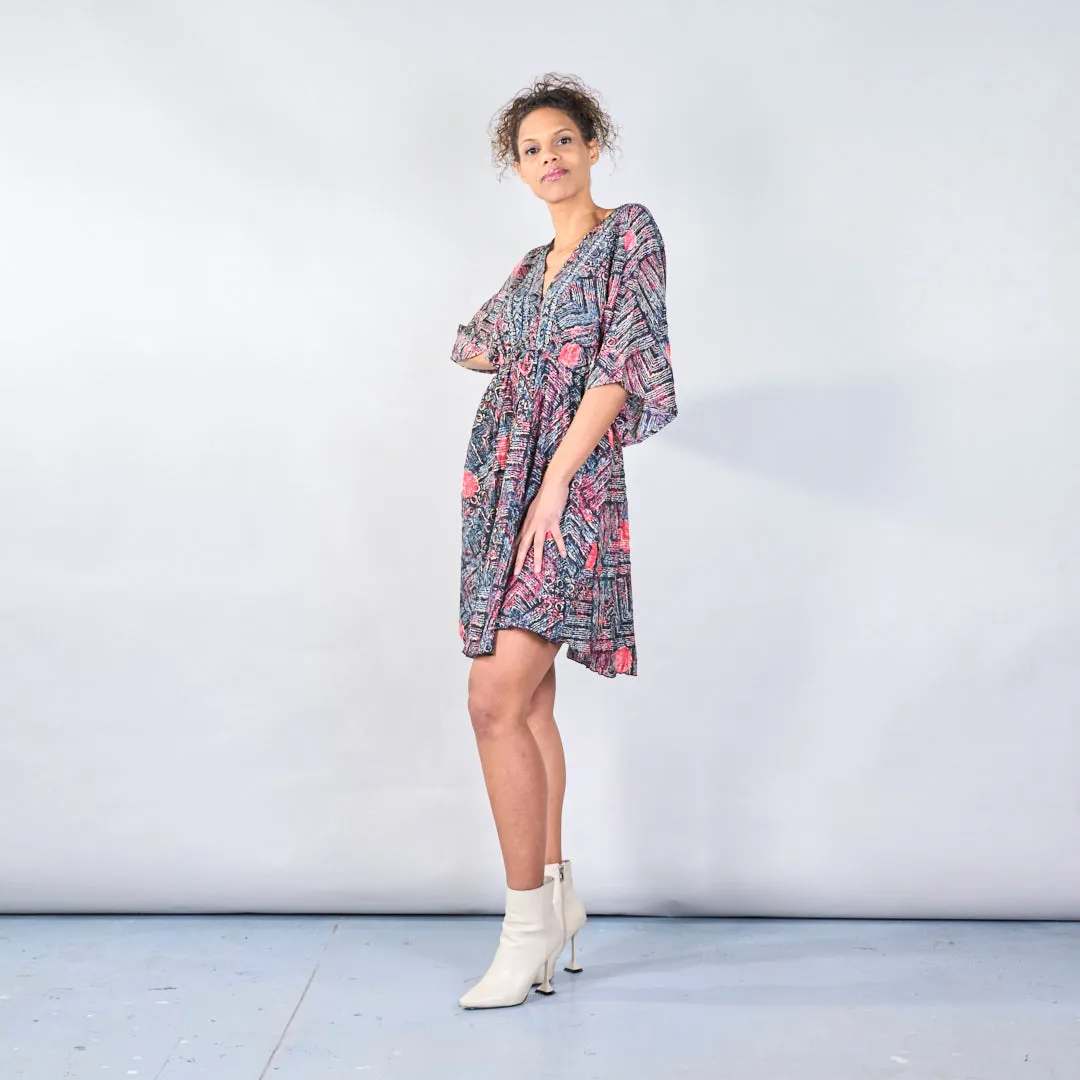 Abstract print boho maxi dress with embroidered trim wholesale