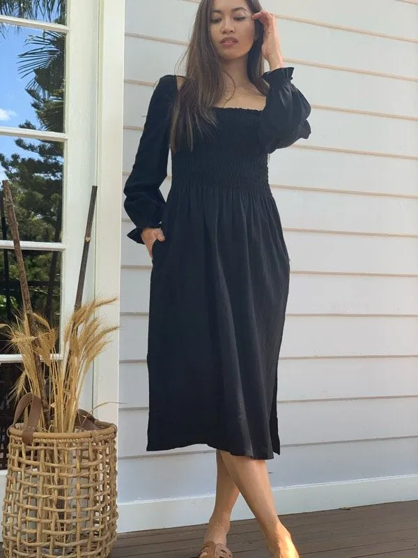 Alena Black Cotton Dress