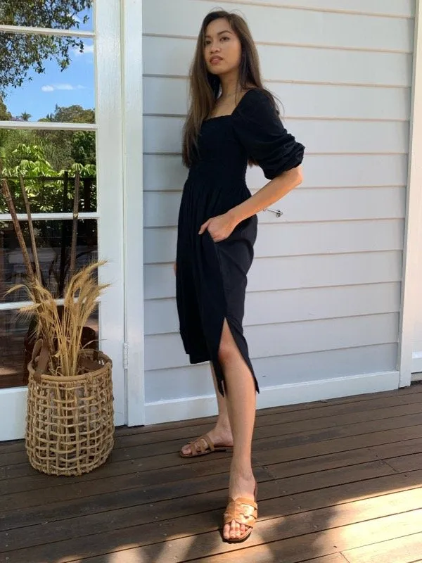 Alena Black Cotton Dress