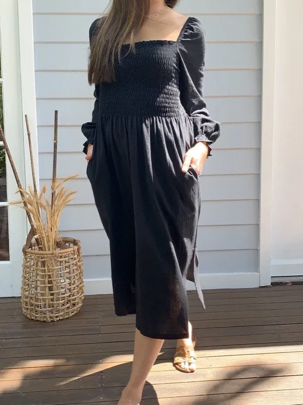 Alena Black Cotton Dress
