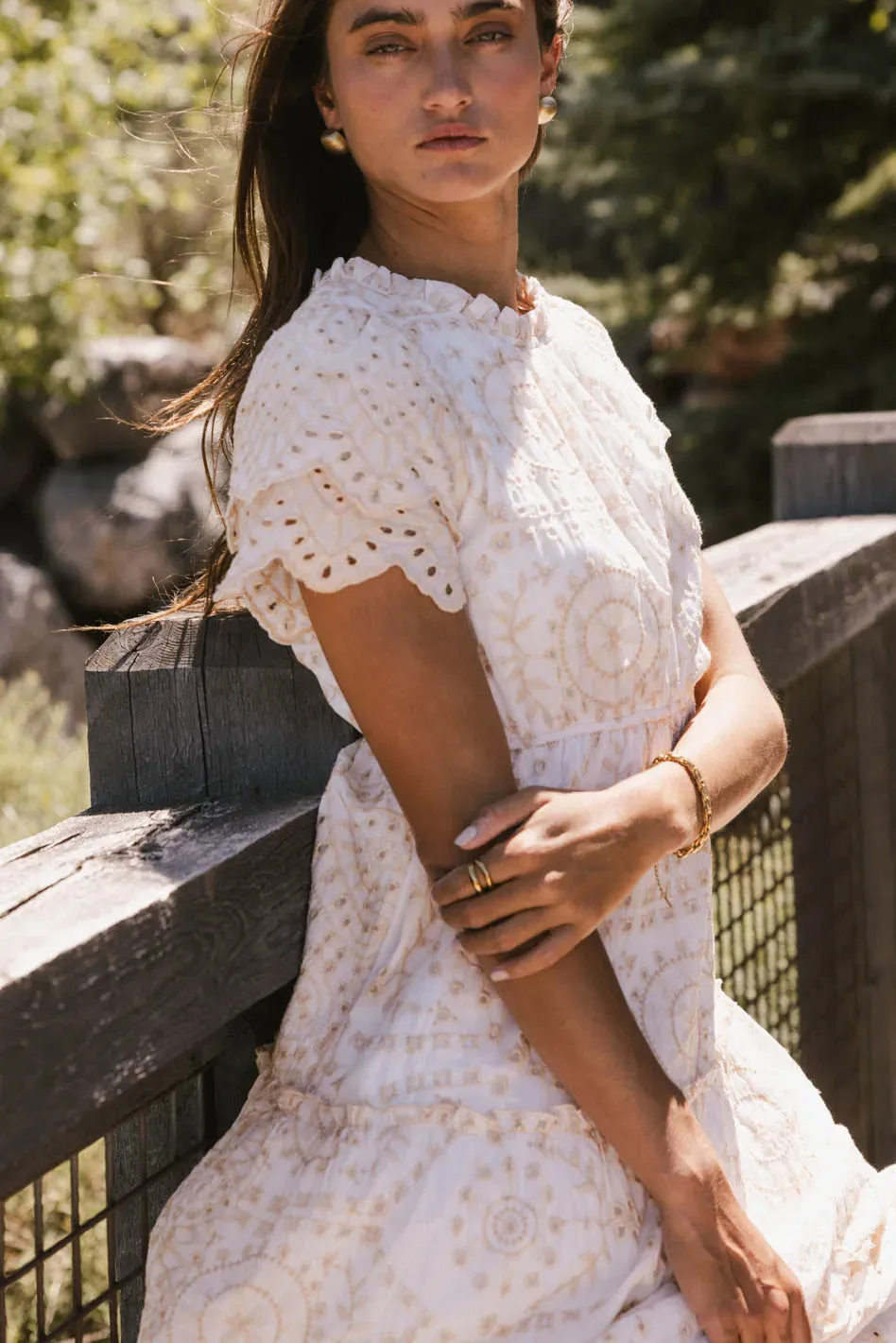 Alena Eyelet Lace Dress in Beige - FINAL SALE
