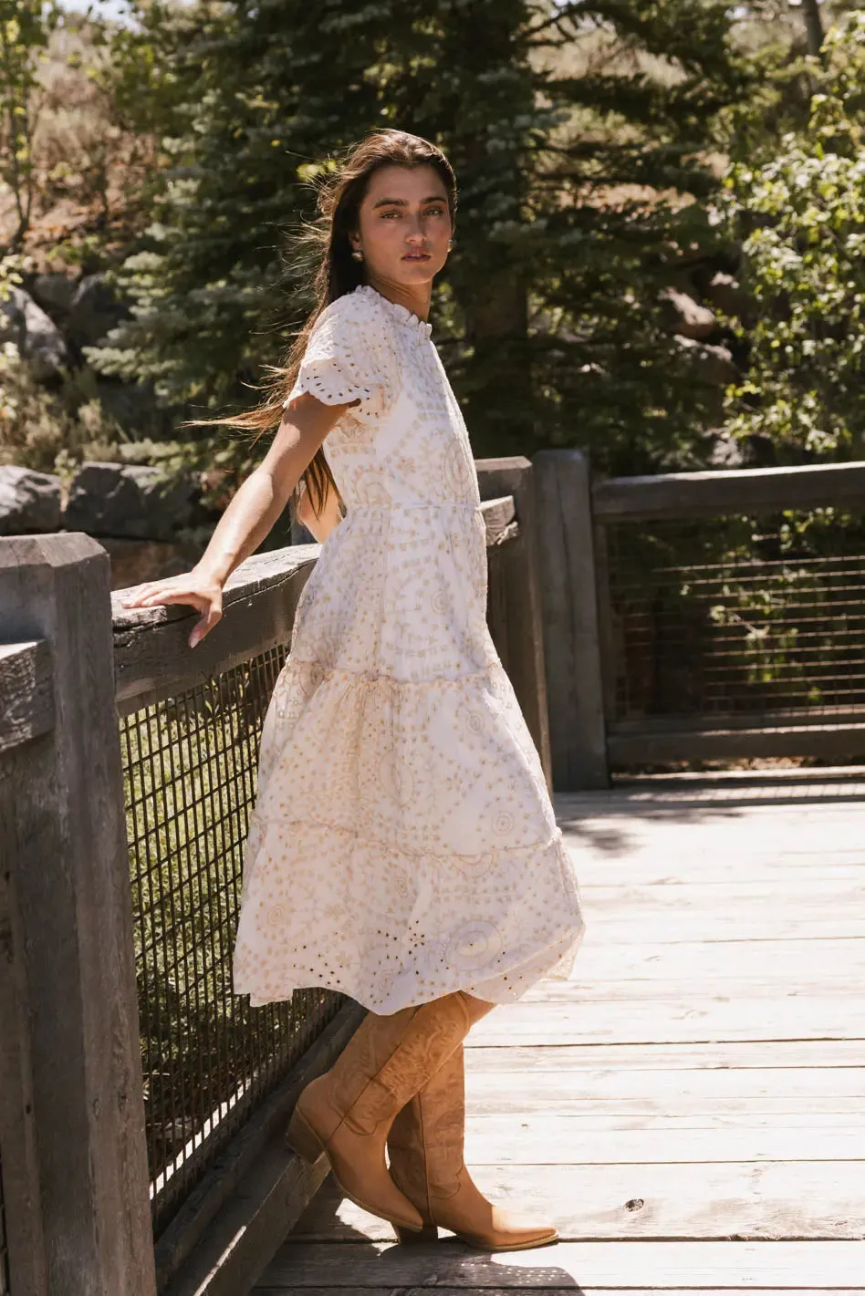 Alena Eyelet Lace Dress in Beige - FINAL SALE