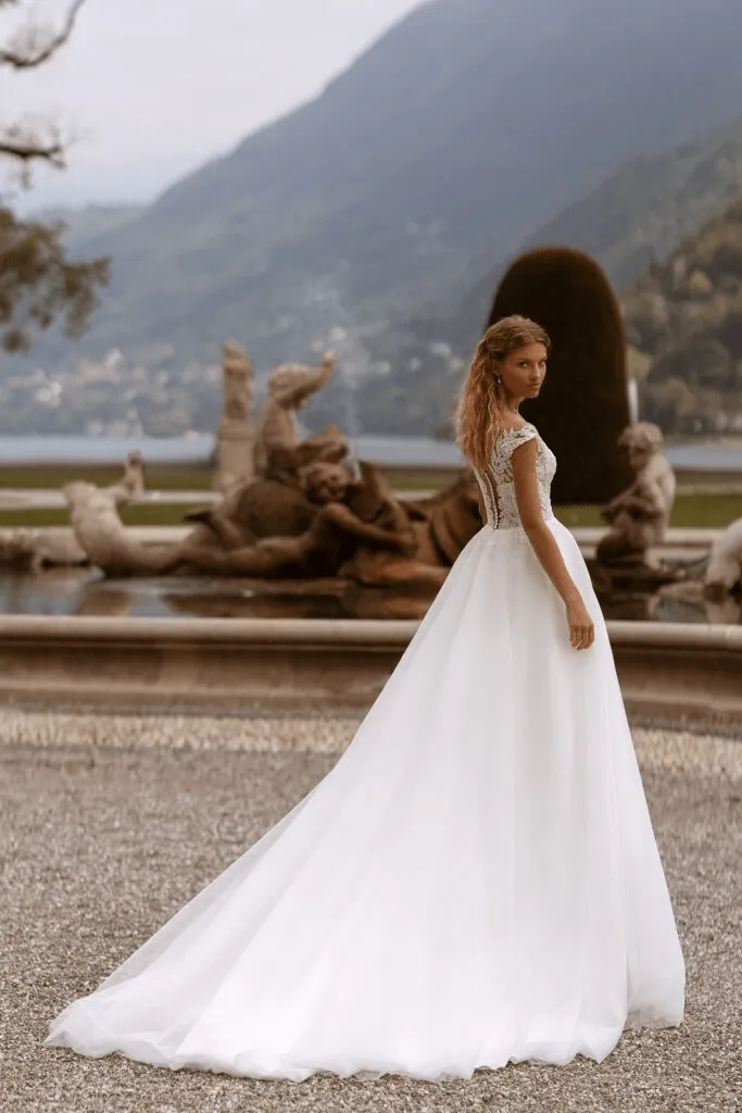 Aline Wedding Dress with Lace Sleeves - Floral Lace Wedding Dress - Lace Corset Back Dress with Train Plus Size