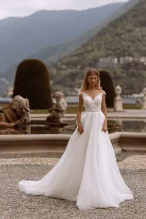 Aline Wedding Dress with Lace Sleeves - Floral Lace Wedding Dress - Lace Corset Back Dress with Train Plus Size
