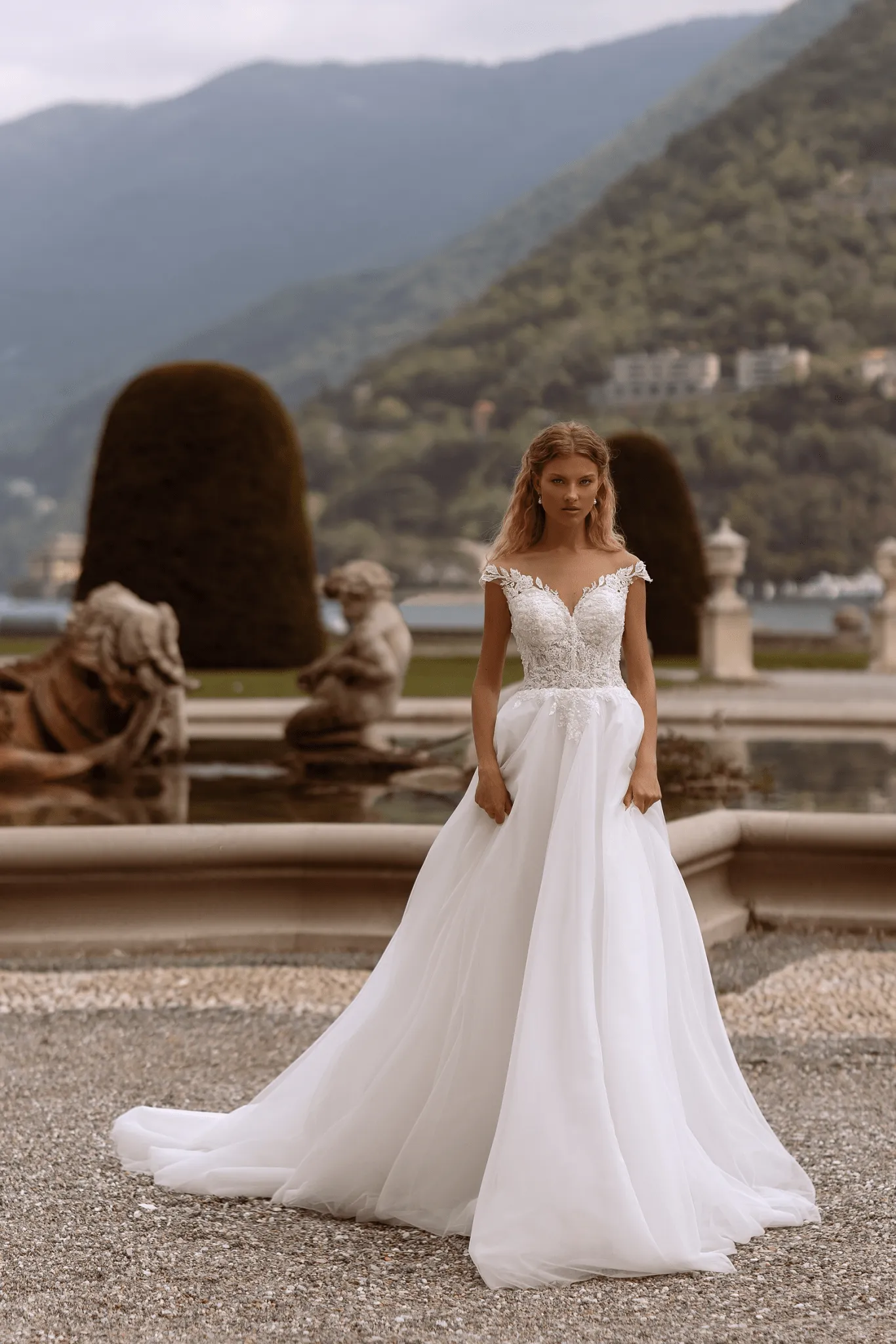 Aline Wedding Dress with Lace Sleeves - Floral Lace Wedding Dress - Lace Corset Back Dress with Train Plus Size