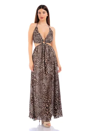 Animalier Hollow-out V-neck Dress