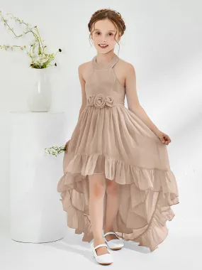 Asymmetrical A-line Junior Bridesmaid Dresses with Flower Taupe