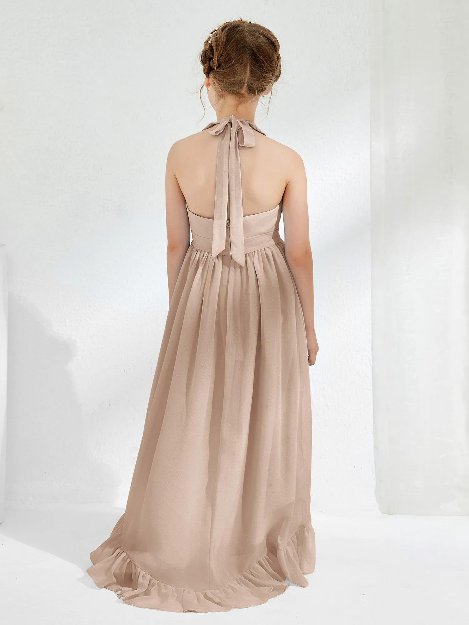 Asymmetrical A-line Junior Bridesmaid Dresses with Flower Taupe