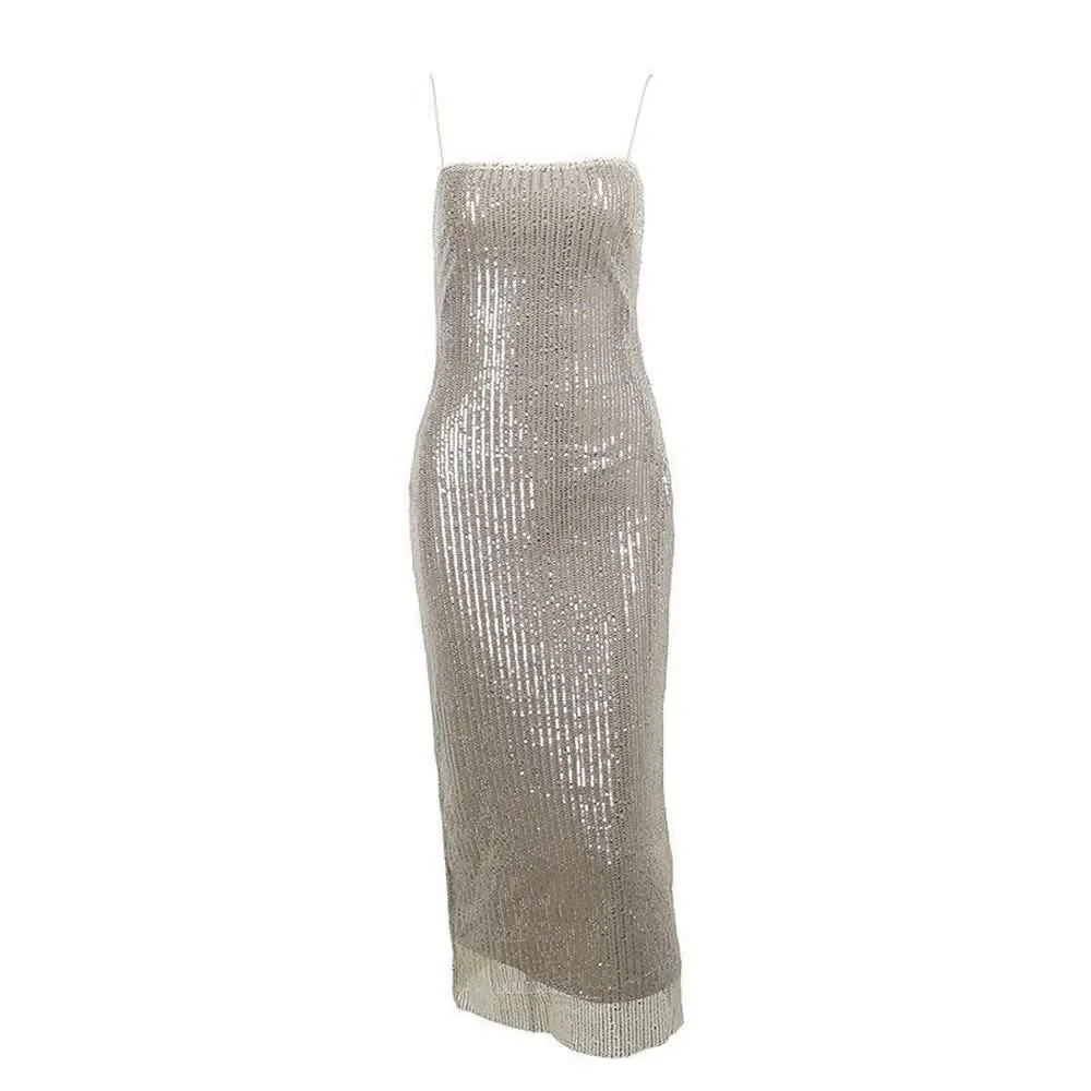 Back Slit Beaded Maxi Dress