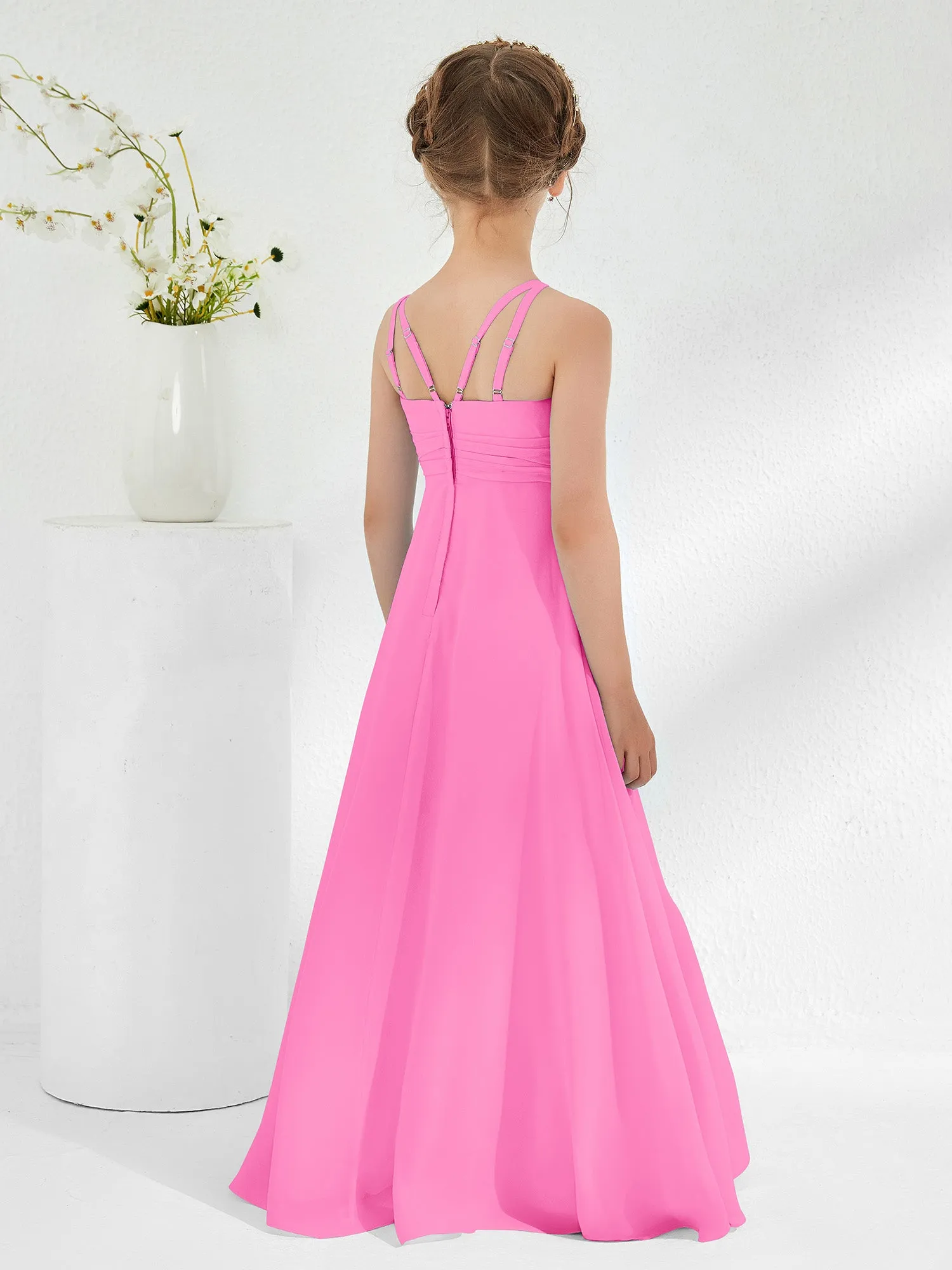 Bateau Neckline Junior Bridesmaid Dresses with Sash Azalea