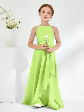 Bateau Neckline Junior Bridesmaid Dresses with Sash Lime Green
