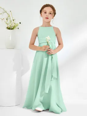 Bateau Neckline Junior Bridesmaid Dresses with Sash Mint Green