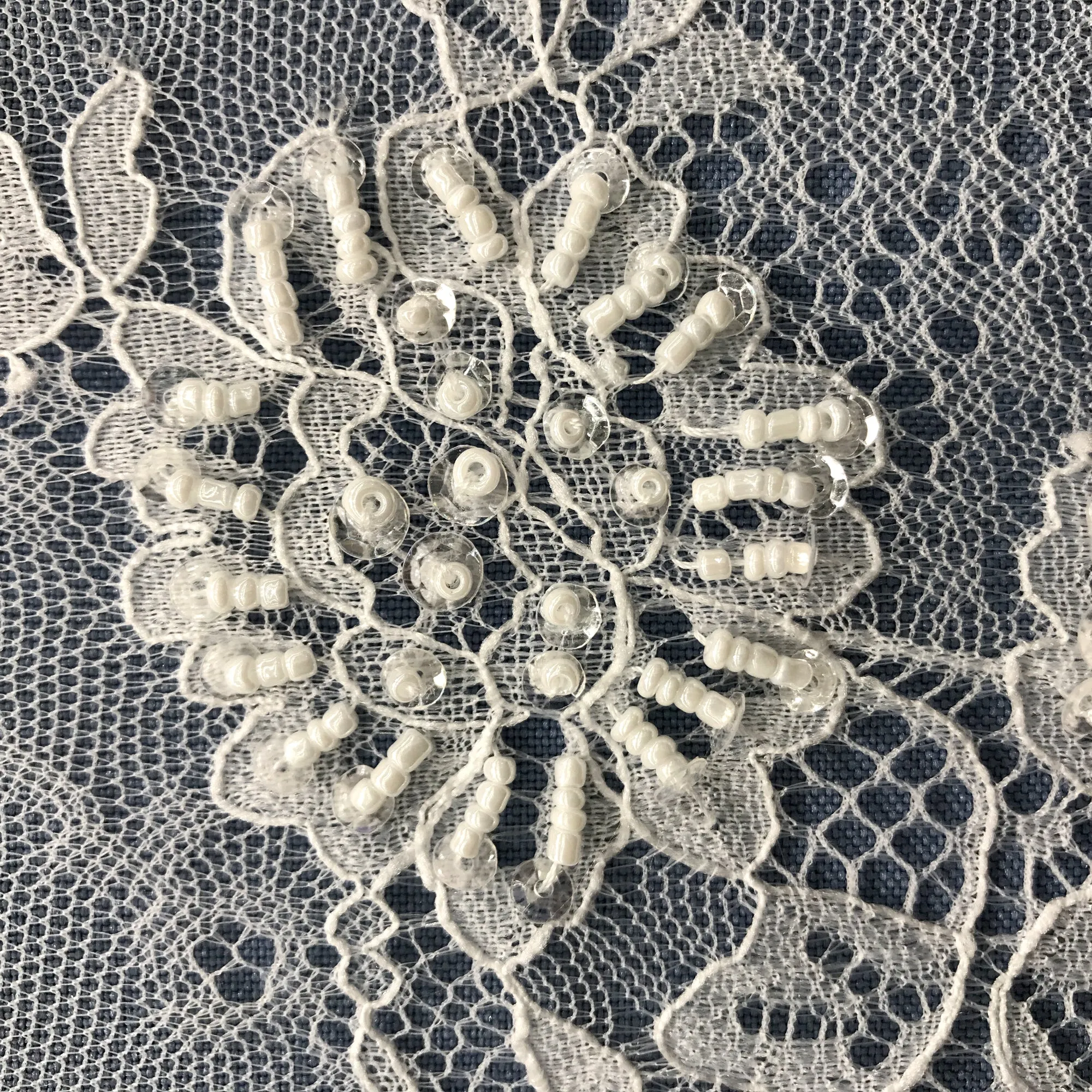 Beaded Chantilly Embroidered Lace Fabric with Eyelash Scallop | Lace USA - 68136W-BP