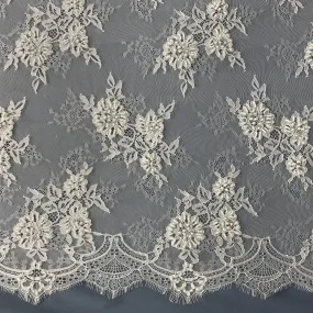 Beaded Chantilly Embroidered Lace Fabric with Eyelash Scallop | Lace USA - 68136W-BP