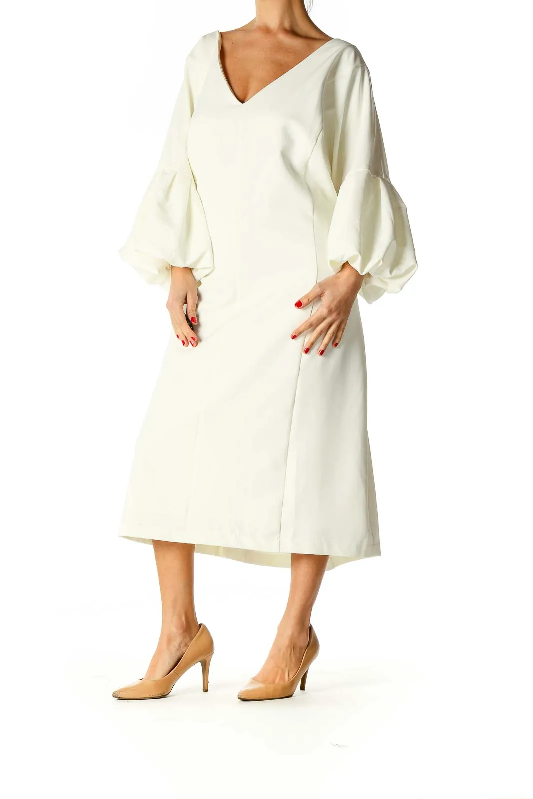 Beige Solid Classic Column Dress