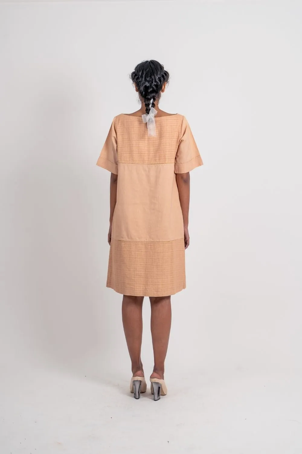 Beige Textured Plain Dress