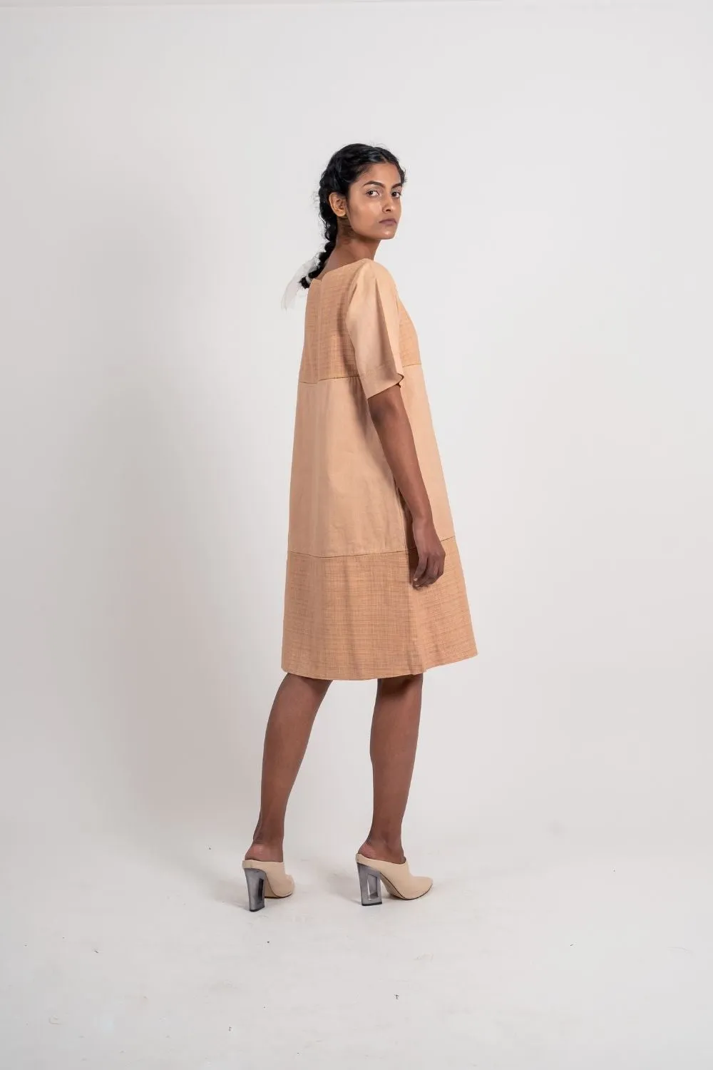 Beige Textured Plain Dress