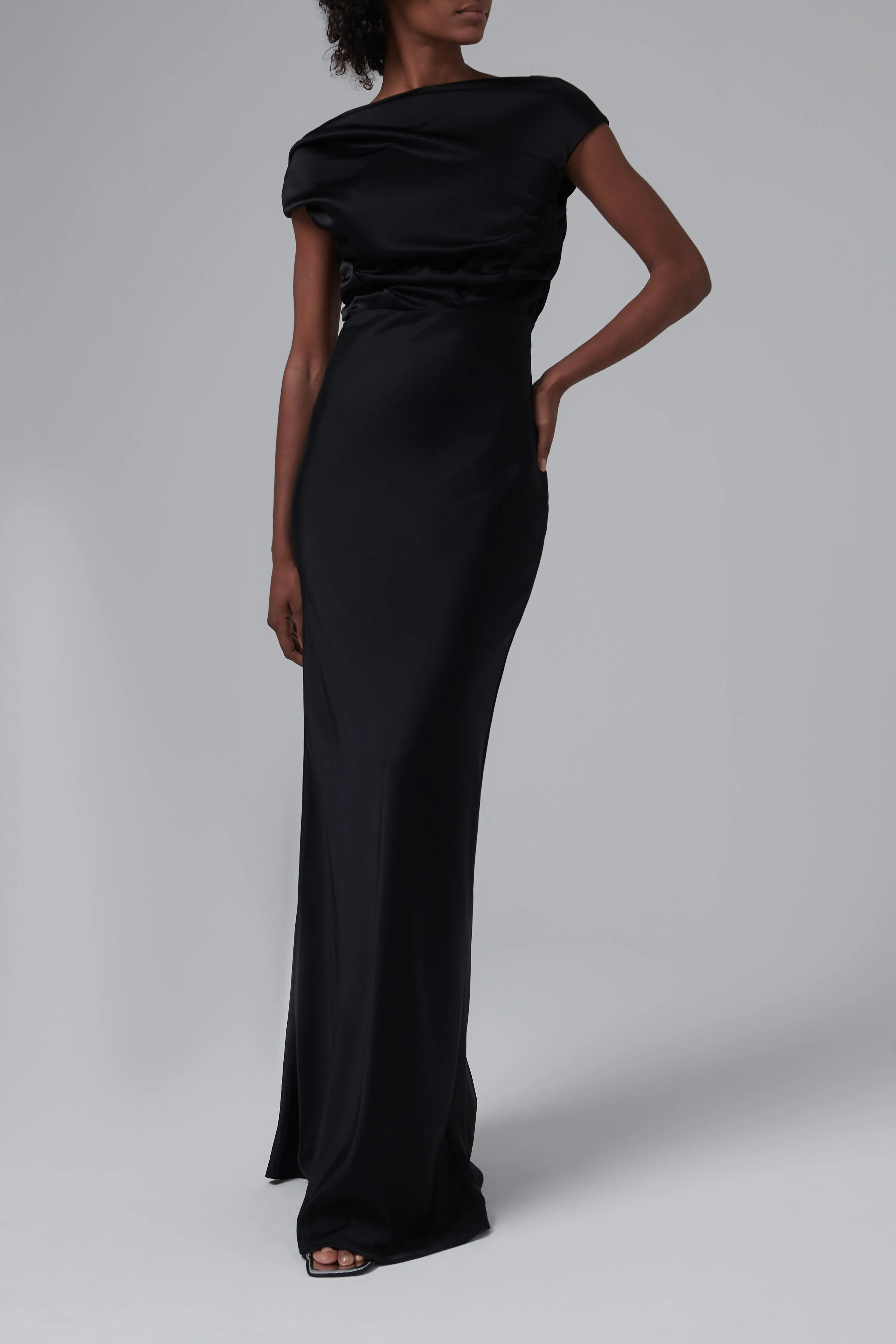 Black Davie Ruched Maxi Dress