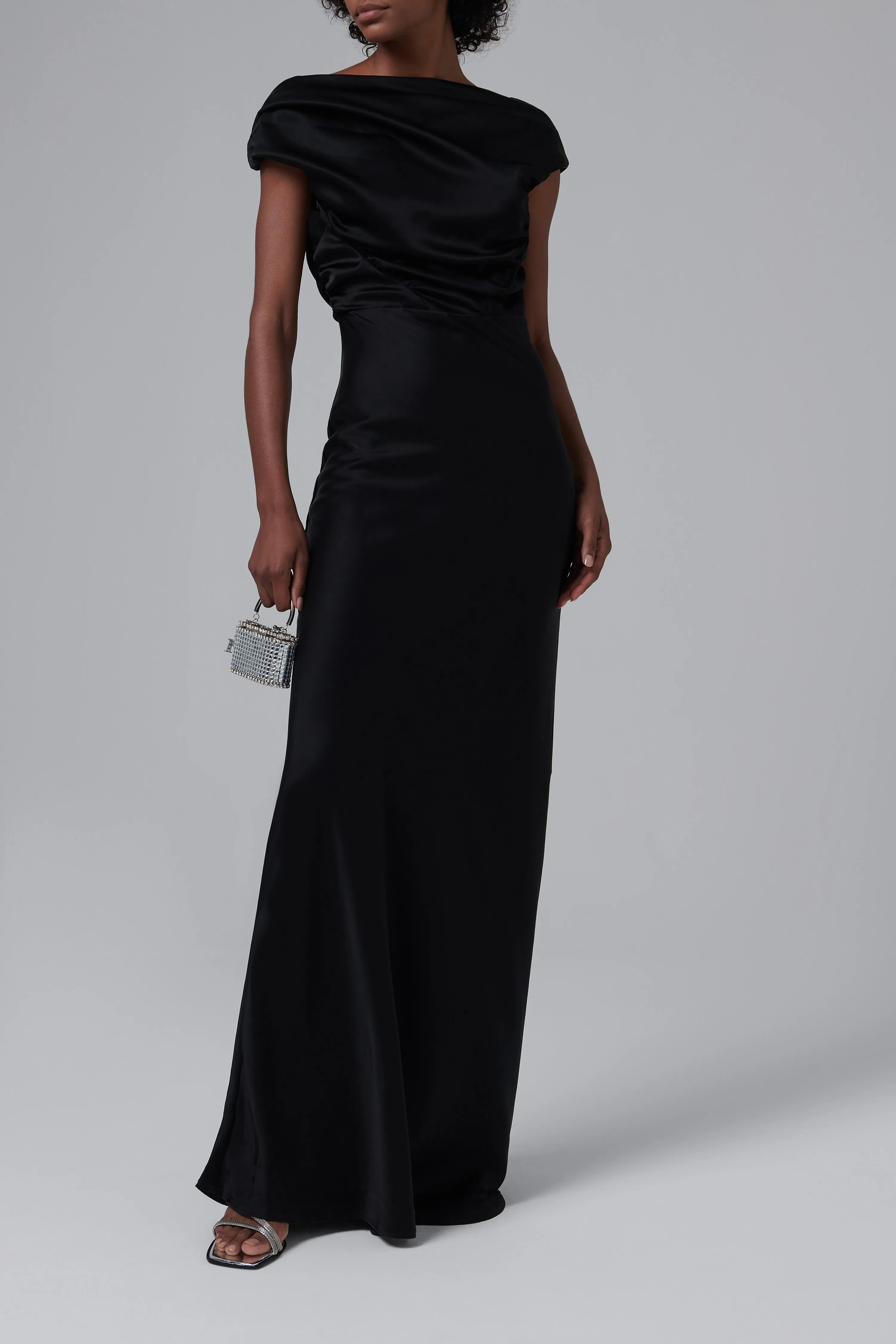 Black Davie Ruched Maxi Dress