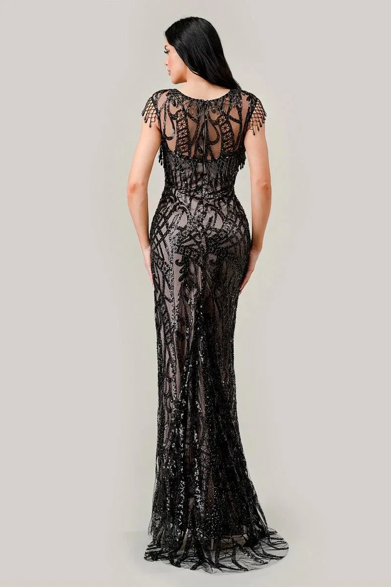 Black-nude sheath sequin gown