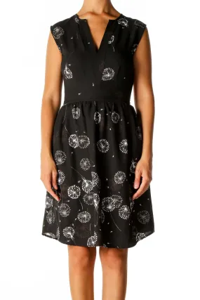 Black Object Print Chic Fit & Flare Dress