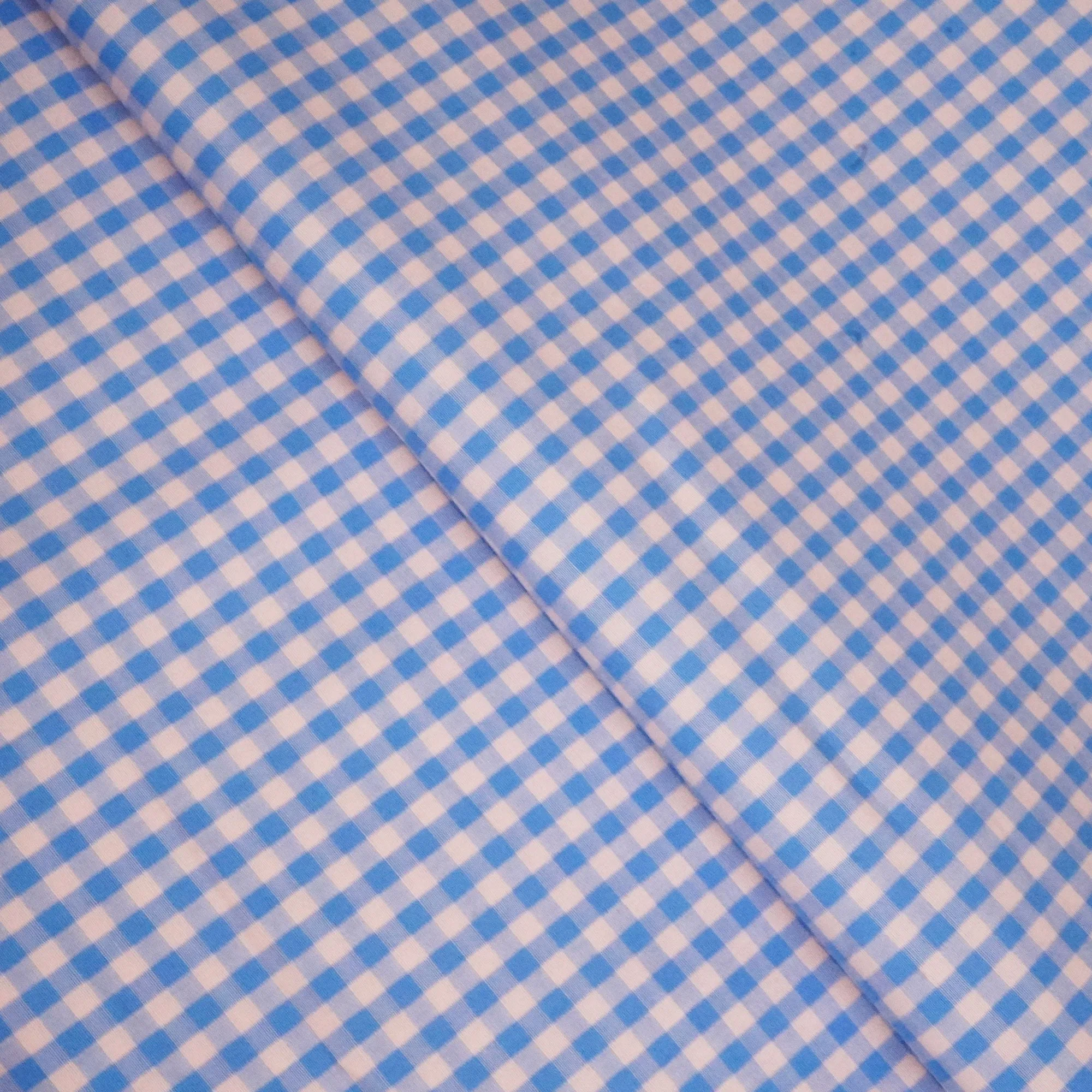 Blue & Peach Check Print Poplin Fabric LSF-24302