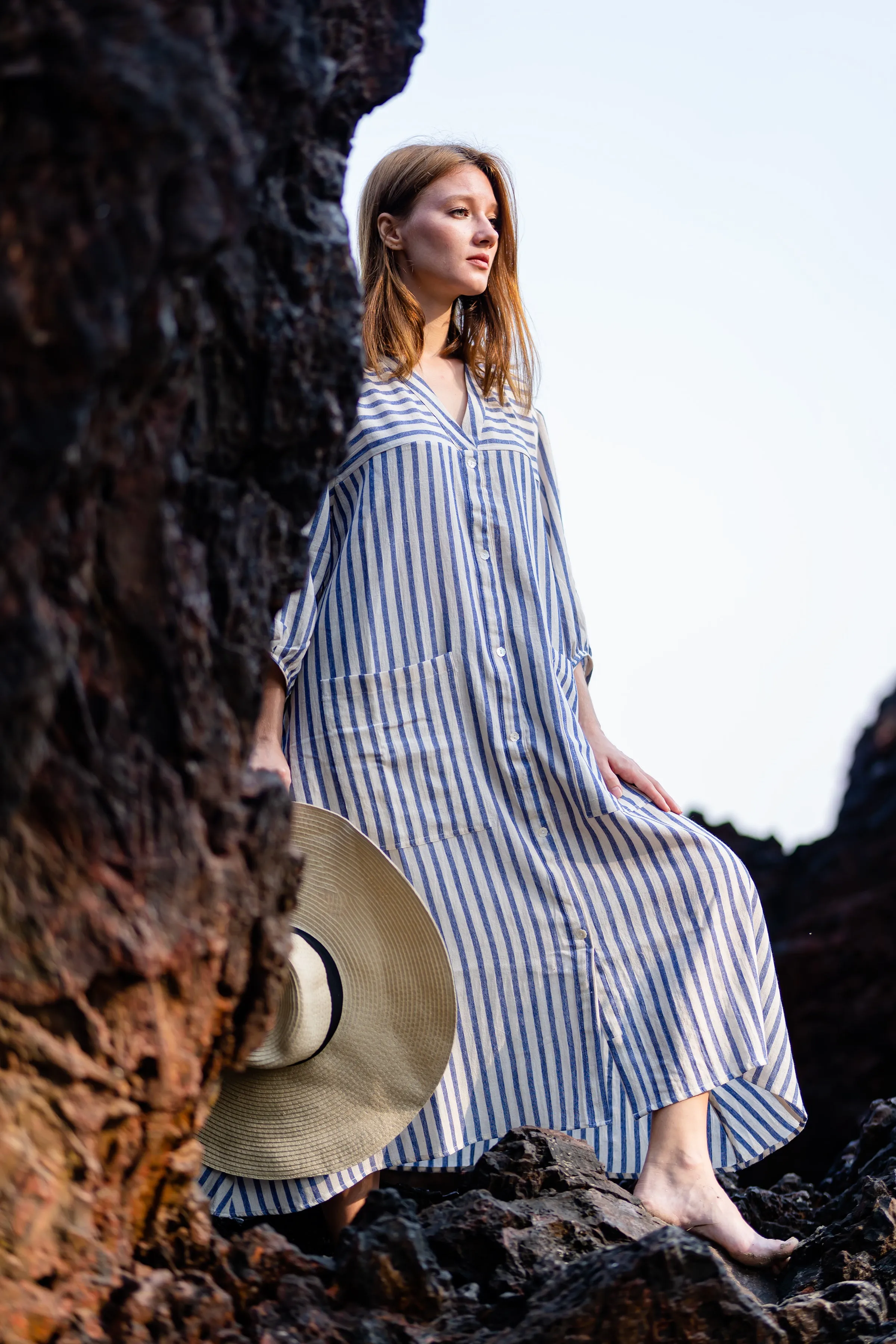 Blue Checks Resort Wear Midi Dress