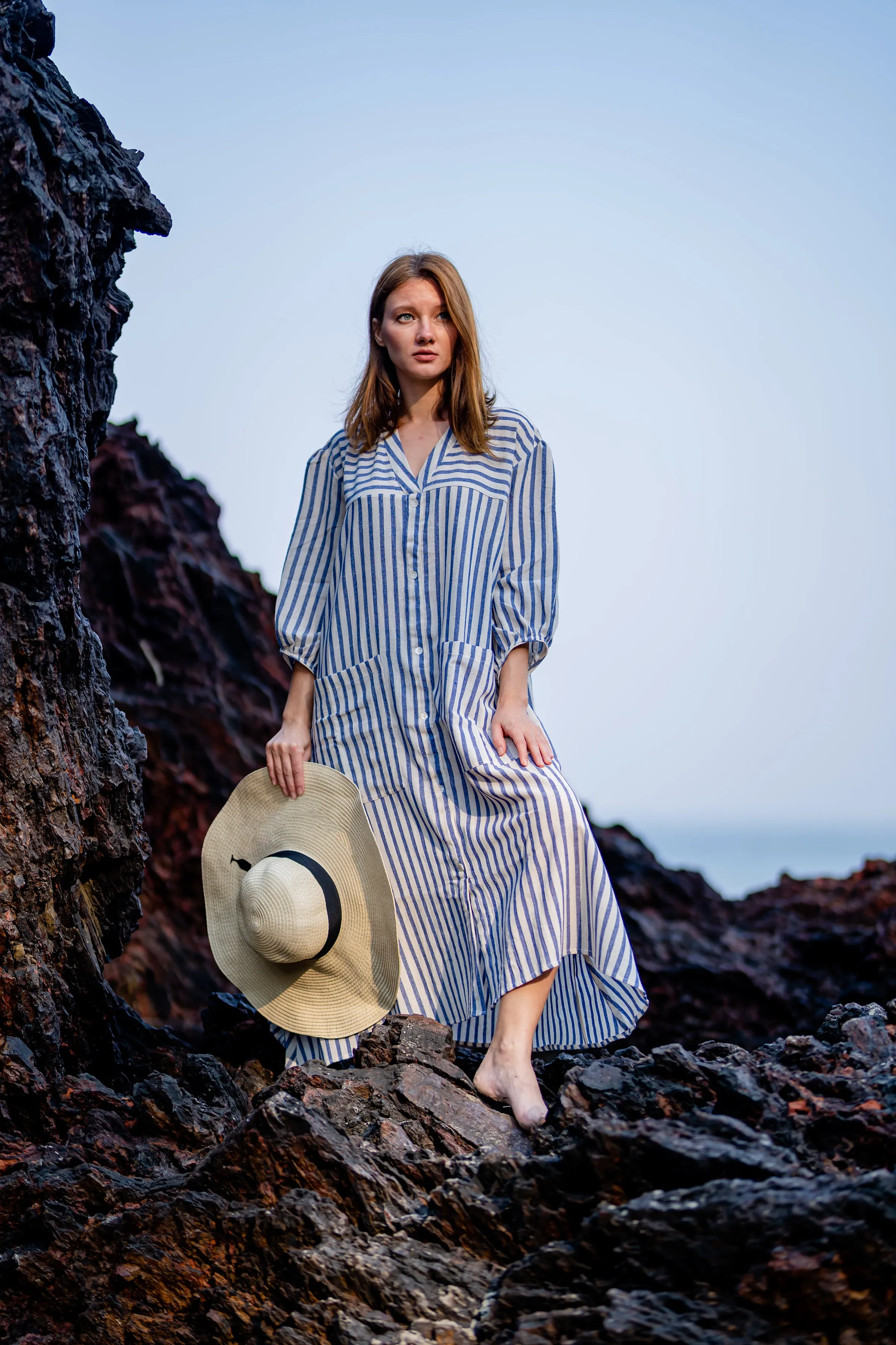 Blue Checks Resort Wear Midi Dress