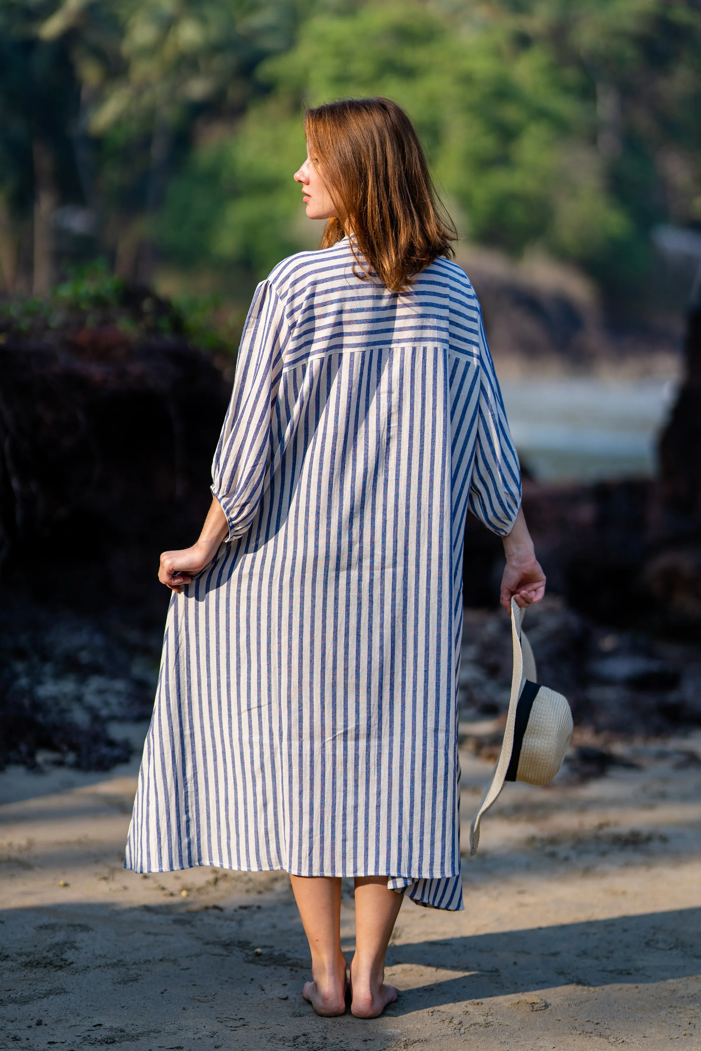 Blue Checks Resort Wear Midi Dress