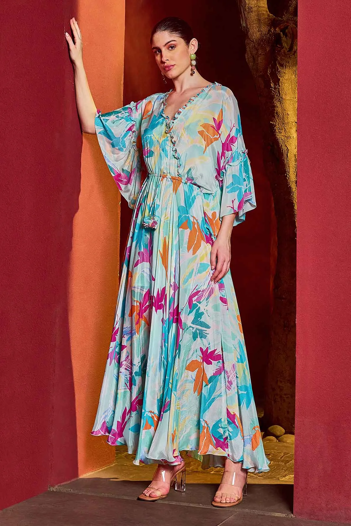 Blue Chiffon Asymmetric Kaftan