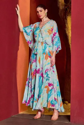 Blue Chiffon Asymmetric Kaftan