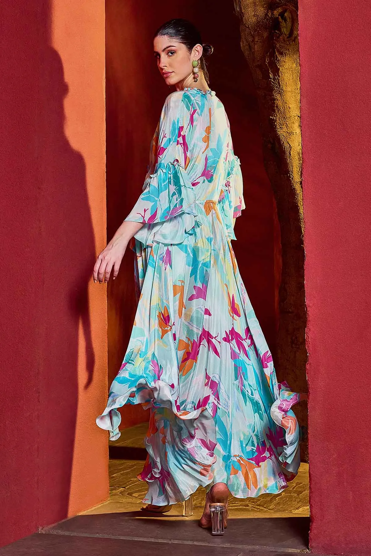 Blue Chiffon Asymmetric Kaftan
