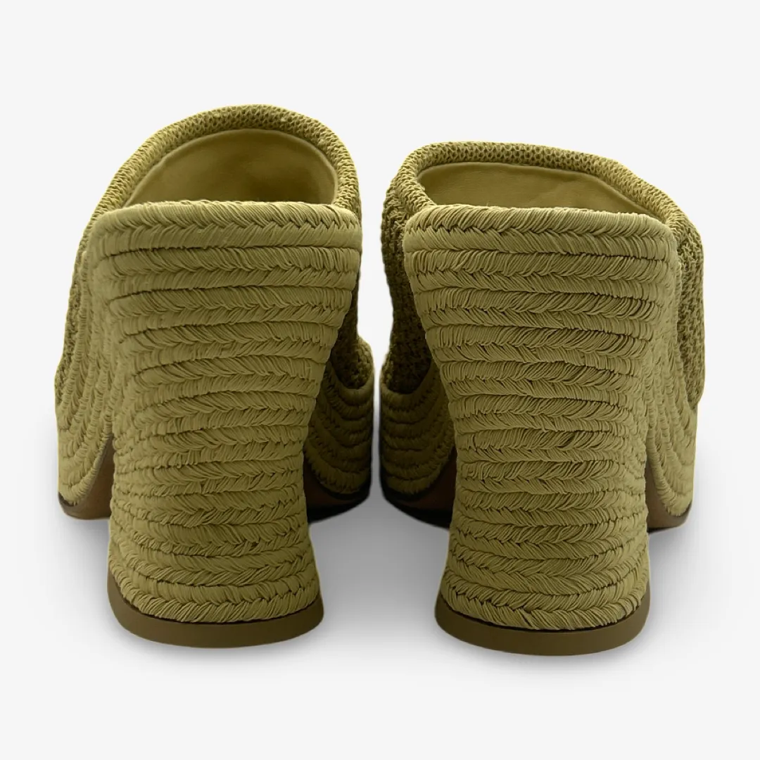 Bottega Veneta Beige Raffia Heeled Mules