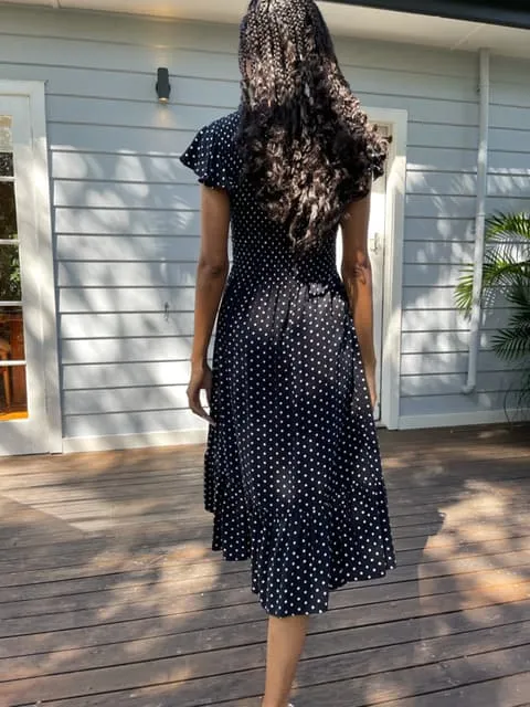 Bridie Black Polka-Dot Midi Dress